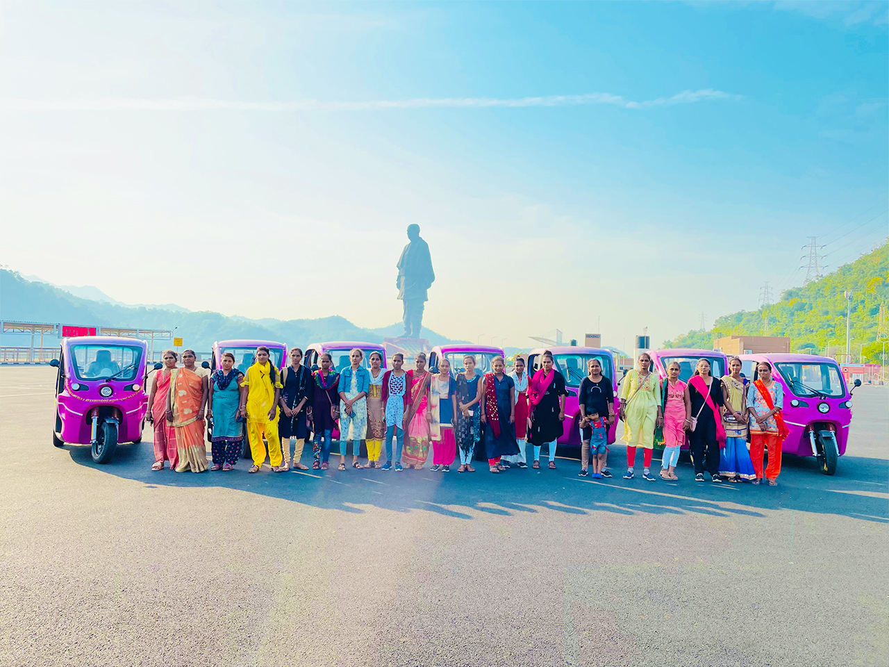 electric autos with women drivers at statue of unity